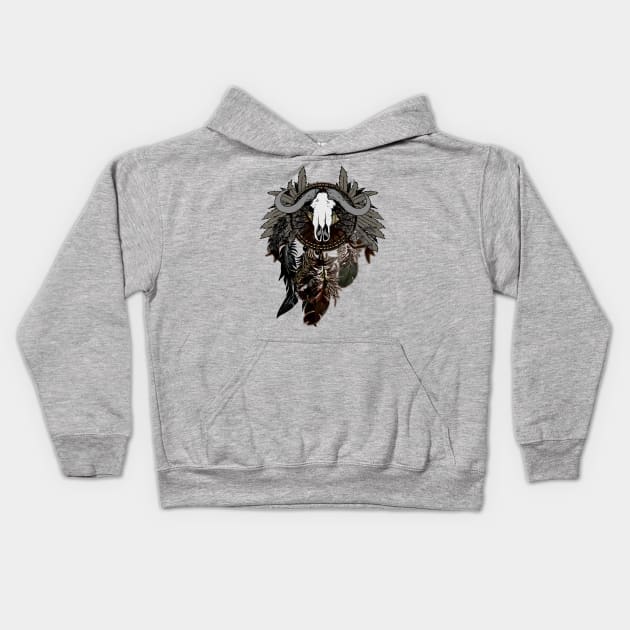 Dreamcatcher with Bull Skull Kids Hoodie by ddtk